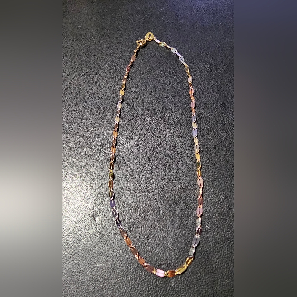 14k Solid Gold Elegant Multicolor Ankle Bracelet - image 2